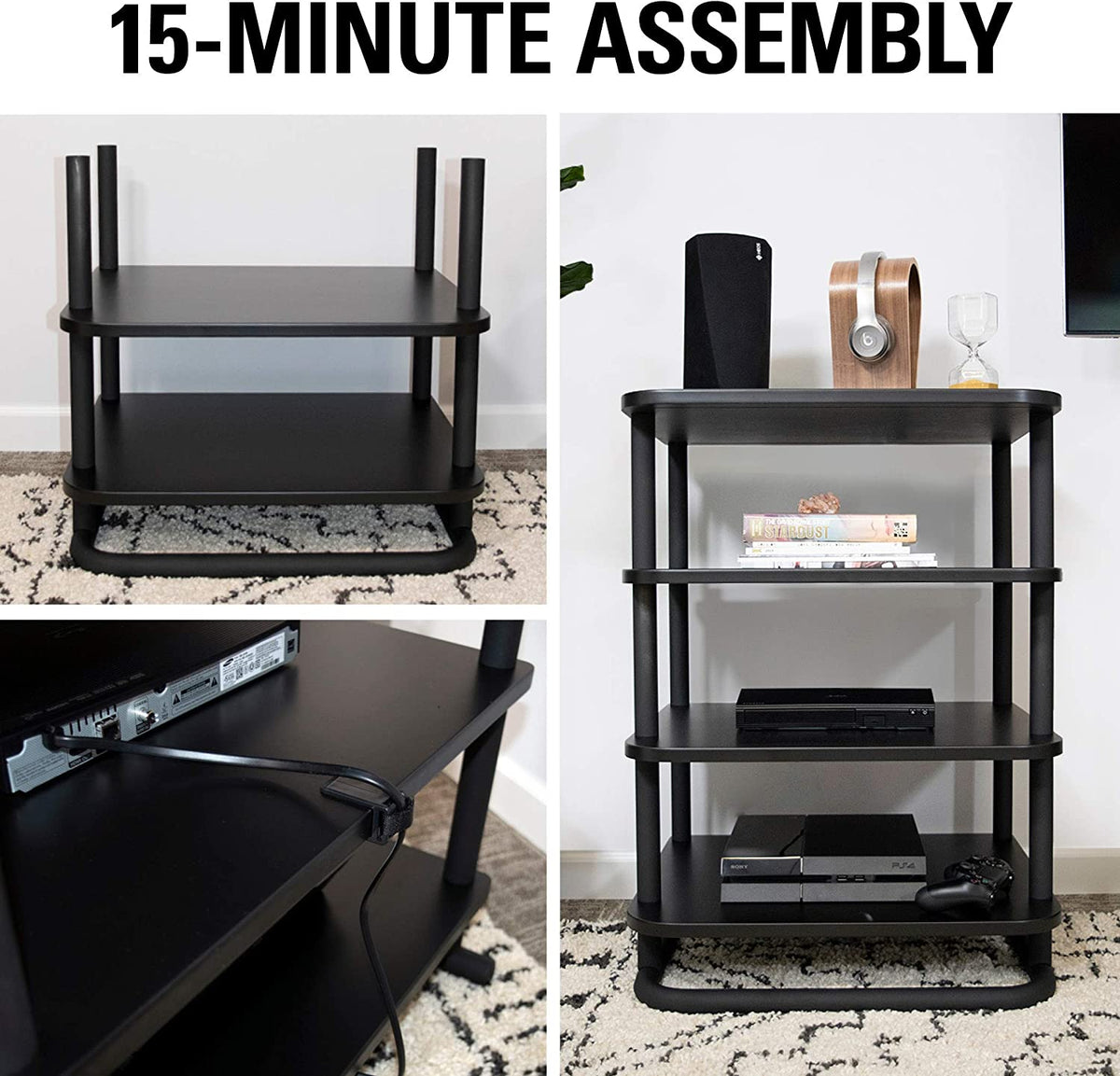 Sanus AV Media Stand with Built-in Cable Mangement & Adjustable Feet - Heavy Duty Design Holds 400lbs of Audio/Video Components - Features Simple 15-Minute Install & Includes All Hardware