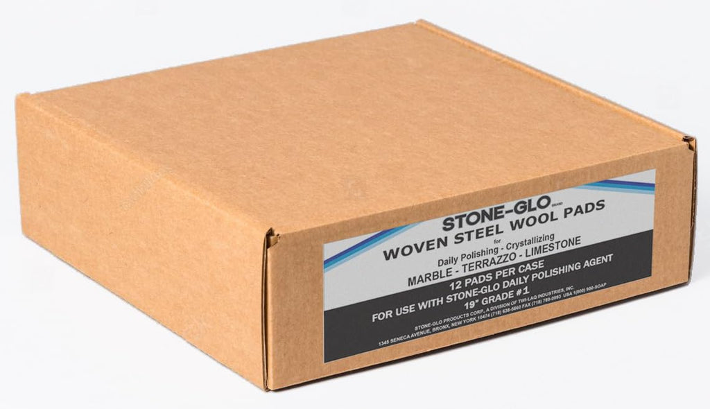 STONE-GLO Steel Wool Floor Polishing Pad - Unsurpassed Durability & Versatility, Steel Wool Pads - Boost Your Cleaning Productivity 17 & 19 Grades 000, 00, 0, 1, 2, 3 (Grade 1, 19 Inches 12pcs)