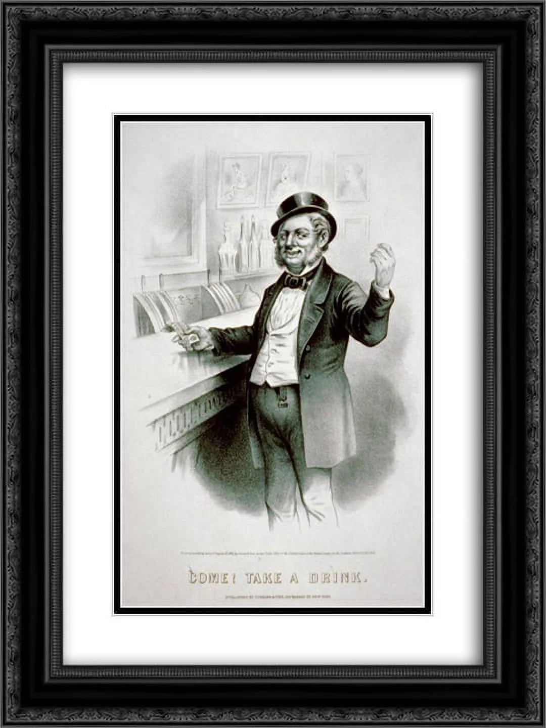 Currier and Ives 2x Matted 20x24 Black Ornate Framed Art Print ‘Come! Take a drink ‘