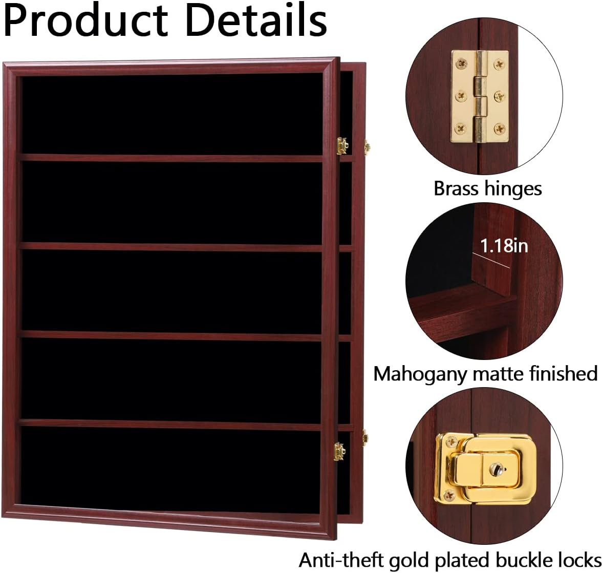 35 Graded Sports Card Display Case - Baseball Card Display Frame with UV Protection Clear View Lockable Wall Cabinet for Basketball Collectible Trading Card Black Finish