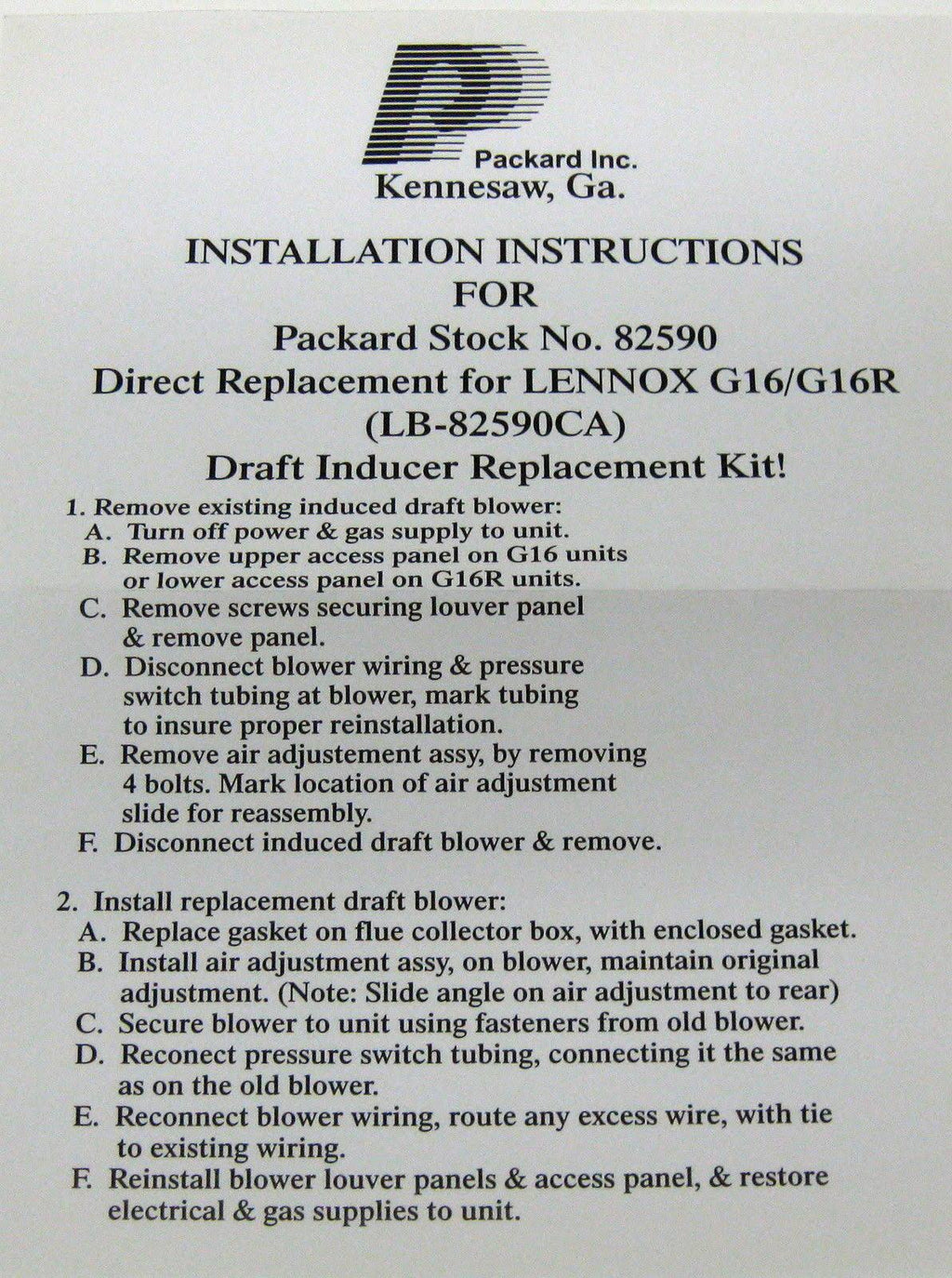 Packard 82590 Induced Draft Furnace Blower,115V