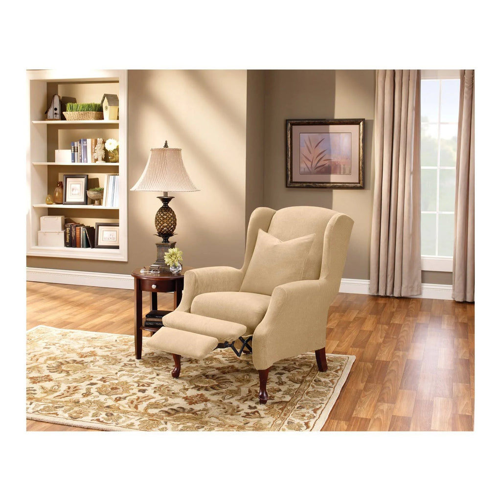 Sure Fit Stretch Pique Wing Chair Recliner Slipcover, Cream