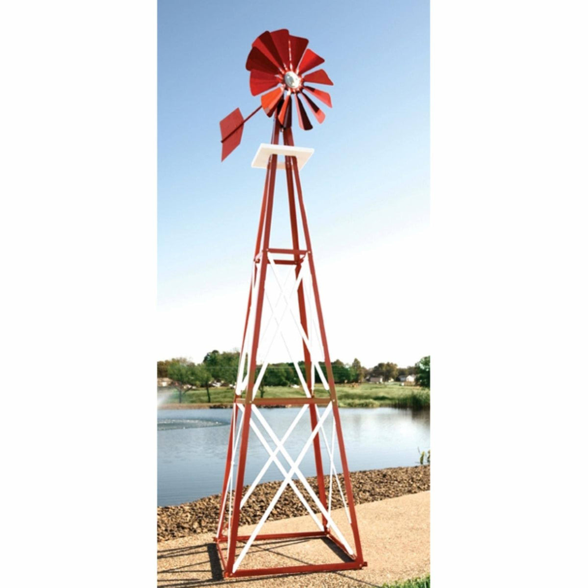 Outdoor Water Solutions 12-Foot Red and White Powder Coated Backyard Windmill