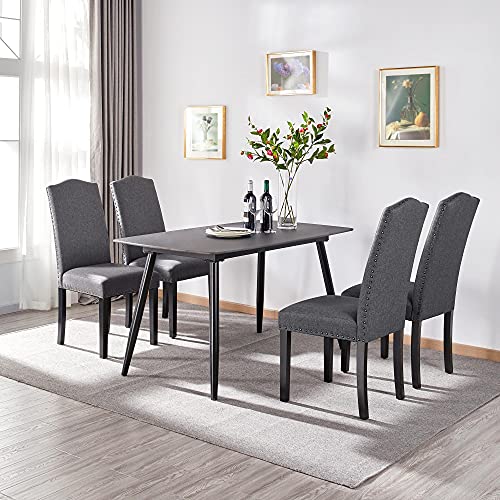Yaheetech Upholstered Parsons Dining Chairs Set of 6, Fabric Dining Room Chairs Side Chair with Nailhead Trim and Wood Legs for Living Room, Padded Chairs, Khaki(3 Package)