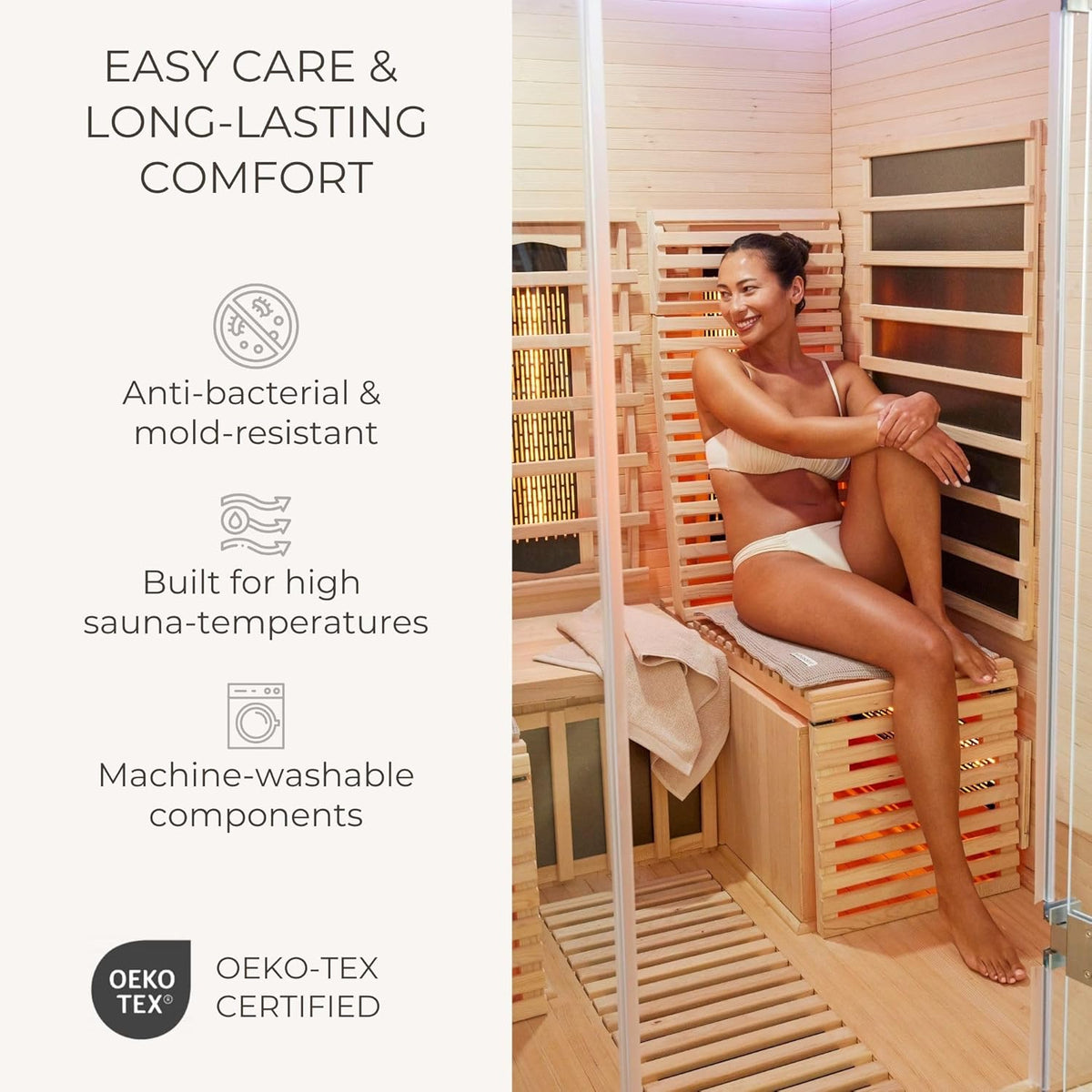 SAUNASOFA? Sauna Mat & Pillow Set ?C 2 Seater Sauna seat Cushion with Pillow ?C Heat-Resistant Sauna kit for Infrared & Finnish saunas in Grey