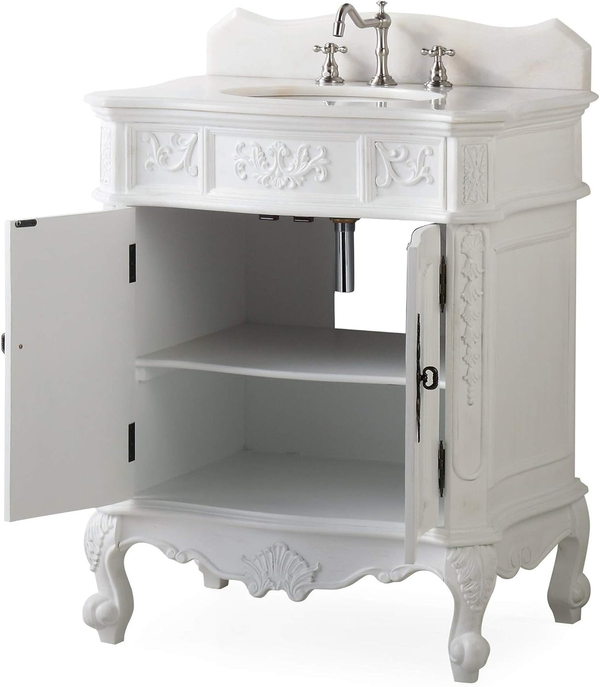30.75 Ellenton Antique Style White Bathroom Sink Vanity & Mirror Set HF-080W-AW-BS-MIR