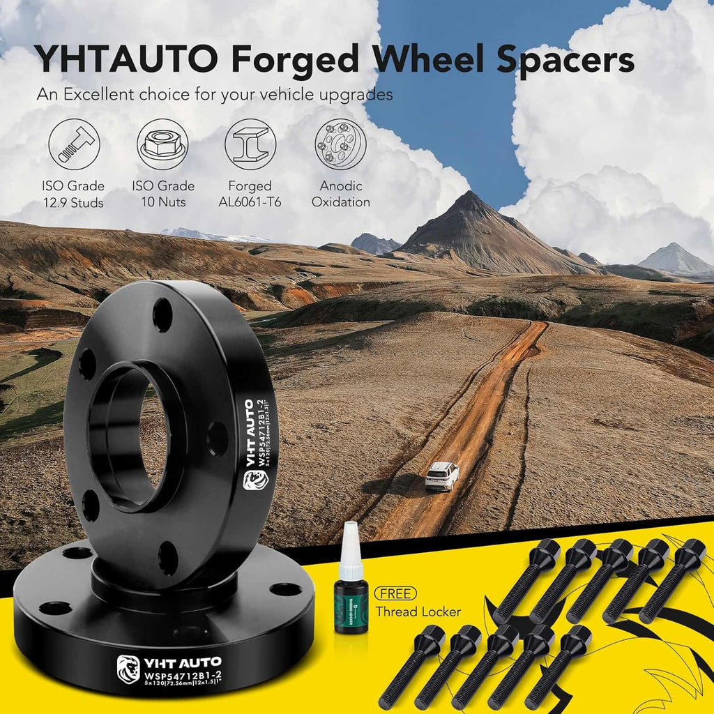 YHTAUTO 5x120 Hub Centric Wheel Spacers 1 Compatible with 1991-2011 BMW 1/3/5/6/7/8/M3/M5/M6/Z3/Z4/Z8 Series Tire Spacers M12x1.5 Studs, 72.56mm Hub Bore 5 Lug 2PCS Black