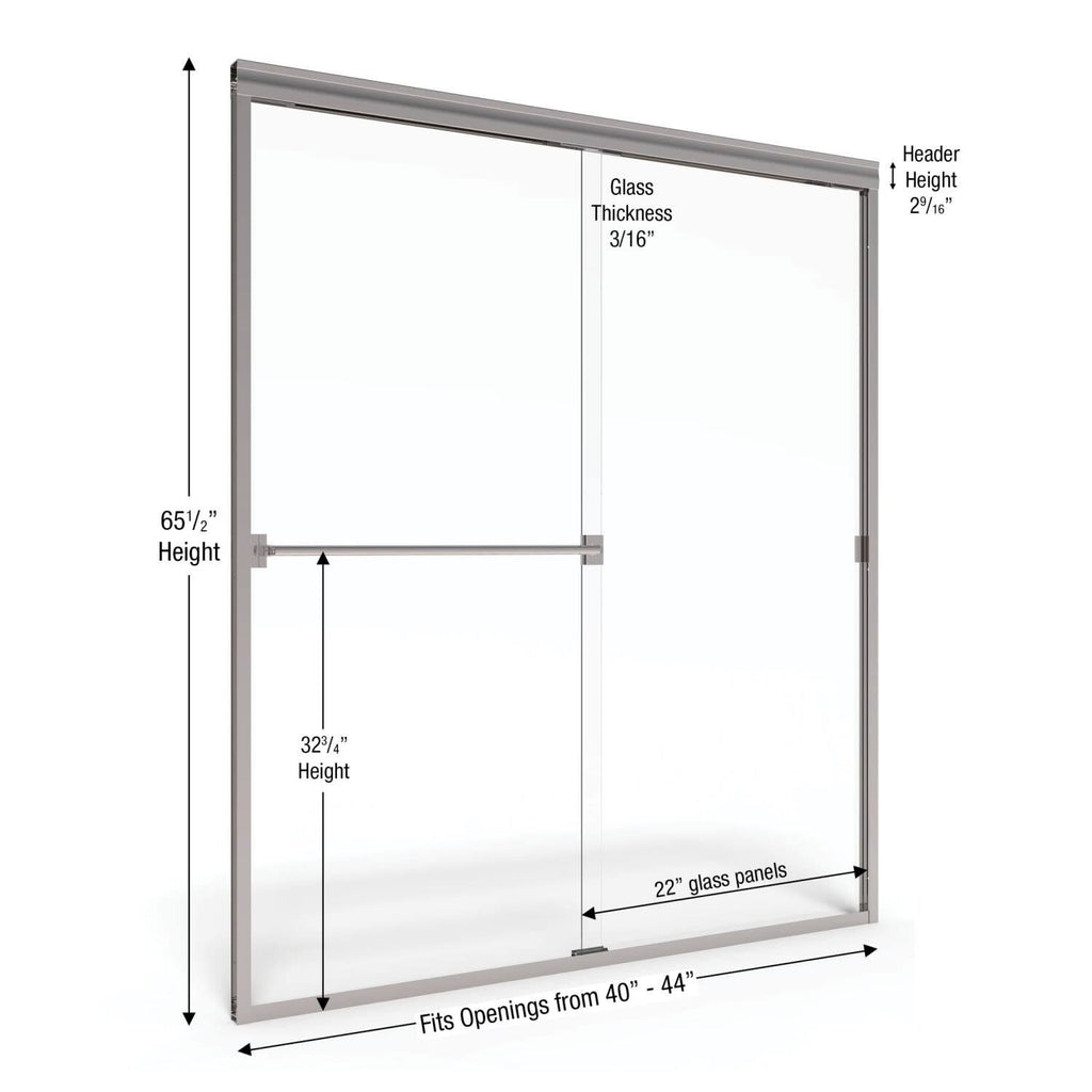 Basco 3500-44SRN Classic 64-1/2x22 High x 44x22 Wide Bypass Framed Shower Door with Silver