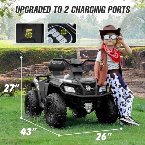 ELEMARA 2 Seater Kids ATV, 4 Wheeler Quad Electric Vehicle with 10AH Battery, 4mph Max Speed, 2 Charging Ports, LED Headlights, Music, Radio, 12V Battery Powered Ride on Car for Boys & Girls, Green