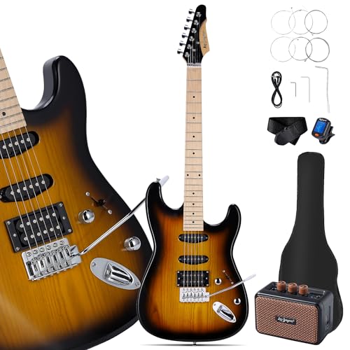 Leo Jaymz 39 Full Size ST Style Electric Guitar Starter Kit with SSH Pickup, 5W Portable Amp, Tuner, Gig Bag, Strap & Accessories (Violet Ocean)