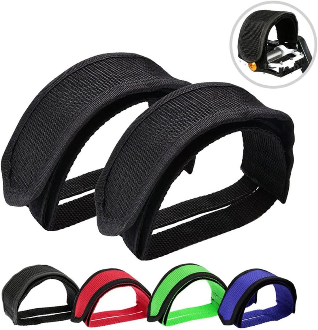 Bike Pedals with Straps, 2Pcs Pedal Straps Cycling Kids Bike Foot Pedal Straps Toe Clips Straps Tape for Fixed Gear Bike Black