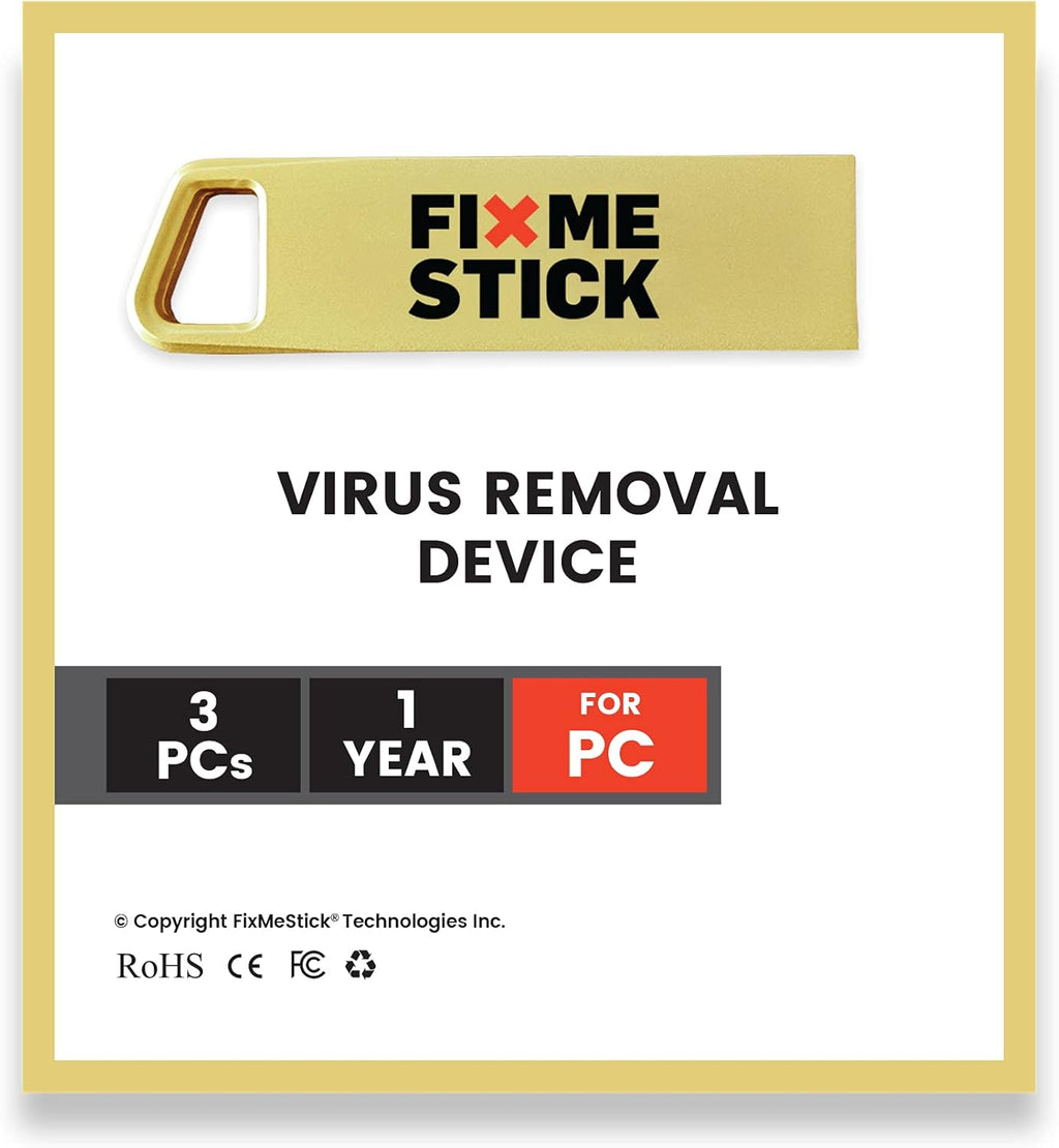 FixMeStick Gold Computer Virus Removal Stick for Windows PCs - Unlimited Use on Up to 3 Laptops or Desktops for 1 Year - Works with Your Antivirus