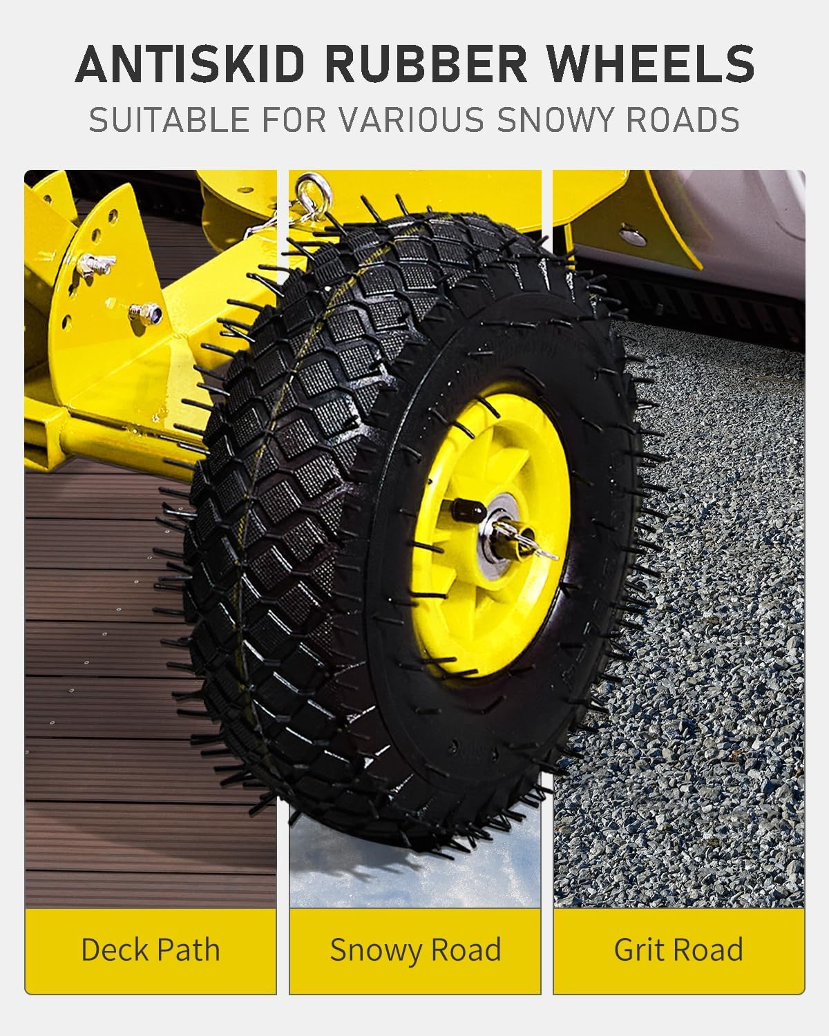 Outvita Snow Shovel with Wheels, 29 Wide 18 Long Snow Plow Shovel Angle & Height Adjustable Padded Handle Efficient Snow Clean Tool for Driveway or Pavement (Yellow)