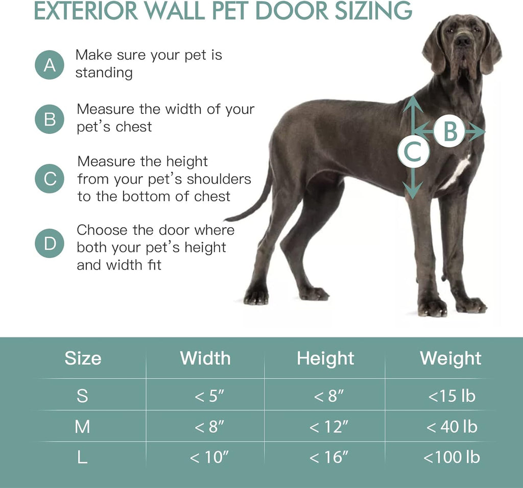 Baboni Pet Door for Wall, Steel Frame and Telescoping Tunnel, Aluminum Lock, Double Flap Dog Door and Cat Door, Strong and Durable (Pets Up to 100 Lb) -Large