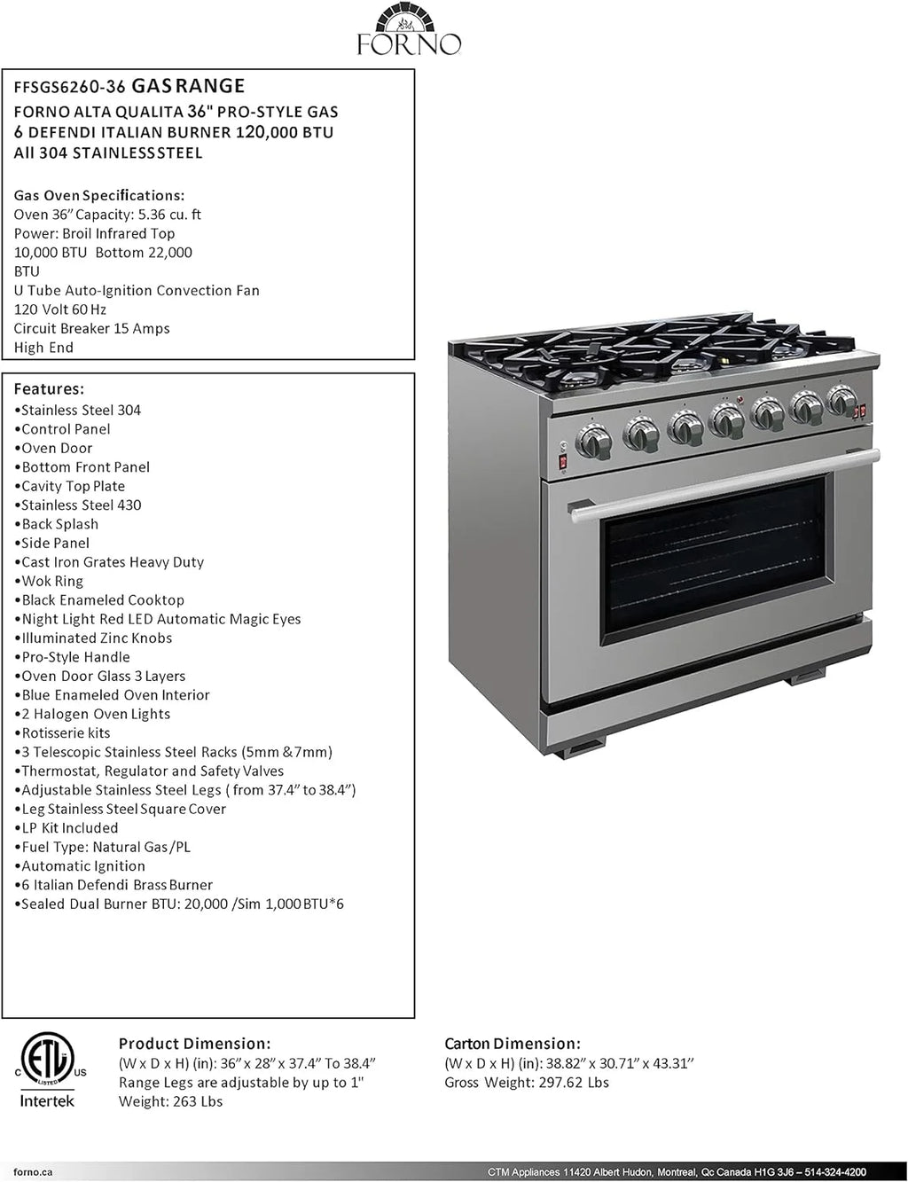 Capriasca - Titanium Professional 36 Freestanding Gas Range