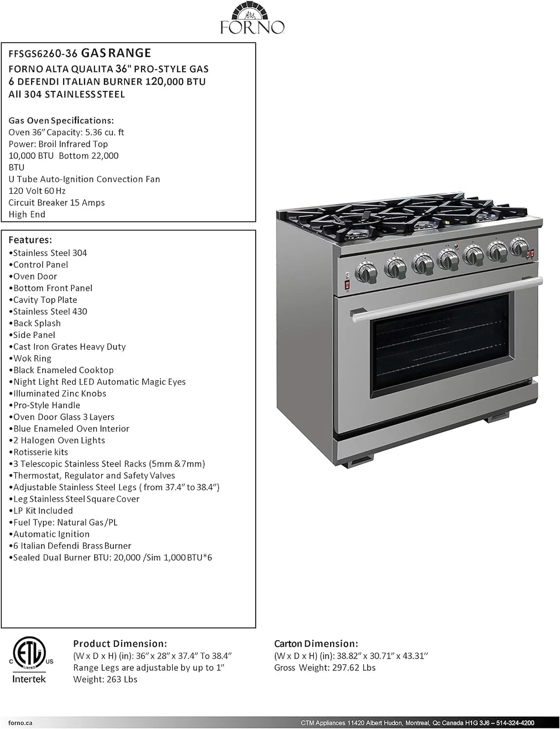 Capriasca - Titanium Professional 36 Freestanding Gas Range