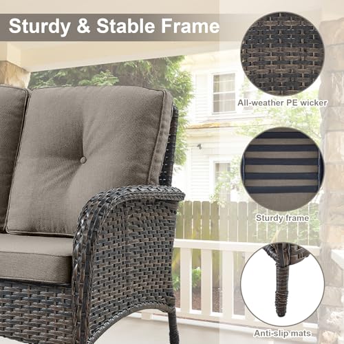 Patio Wicker Chairs Swivel Rocker - Outdoor Swivel Rocking Chairs Set of 2 with Rattan Side Table, Patio Swivel Glider Chair 3 Piece Patio Furniture Sets for Deck Porch Pool Brown/Blue