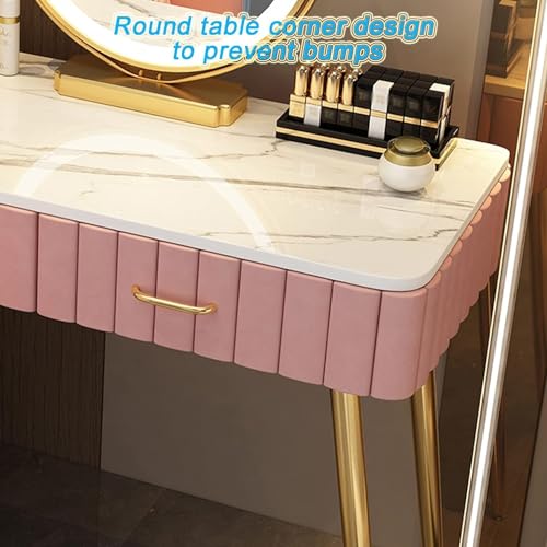 Dressing Table Bedroom Dresser Modern Dressing Table with Adjustable LED Lighted Mirror and Storage Drawer - 3 Color Lighting Modes,Makeup, Storage