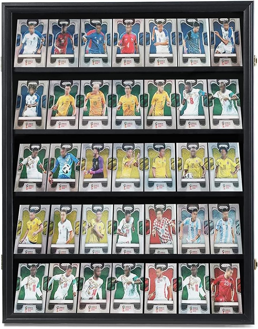 35 Graded Sports Card Display Case - Baseball Card Display Frame with UV Protection Clear View Lockable Wall Cabinet for Basketball Collectible Trading Card Black Finish