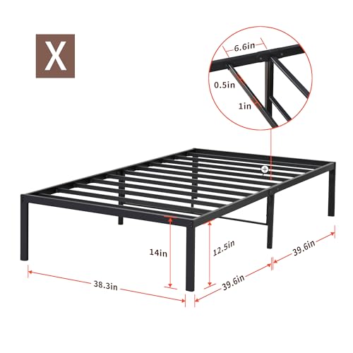 PrimaSleep 18 Inch Tall Heavy Duty Steel Slat Bed Frame/Anti-Slip Support/Easy Assembly Mattress Foundation/No Noise/No Box Spring Needed/Full/Black