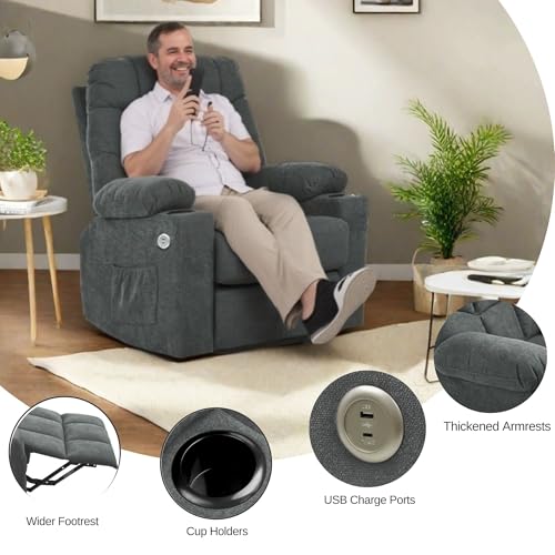 YITAHOME Power Lift Recliner Chair, Modern Fabric Recliner Chair with Massage and Heat, Spacious Seat, USB Ports, Cup Holders, Remote Control, Suitable for Living Room Dark Grey2