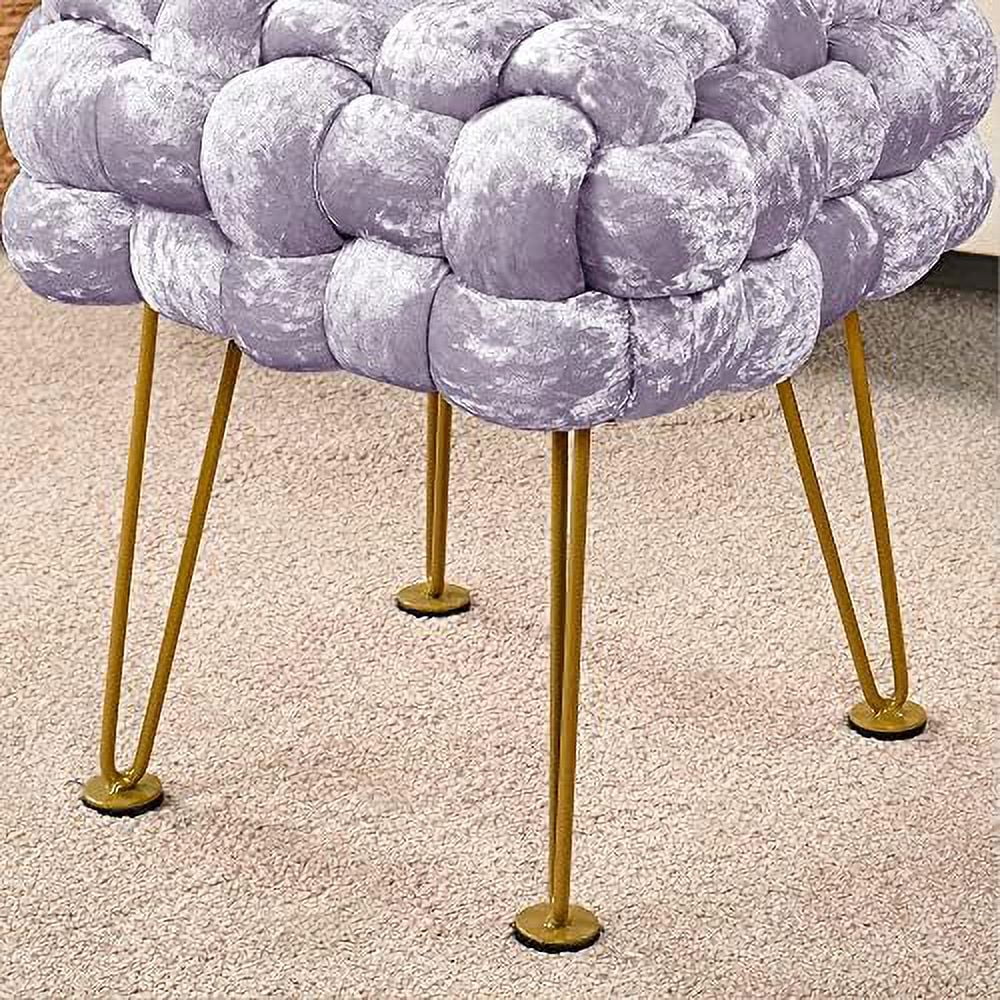 Retro Green Soft Upholstered Ottoman Entryway Bench Seat 16x16x16 Sturdy Accent Coffee Table for Living Room Make Up Vanity Fluffy Shoe Stool with Golden Legs for Bedroom C