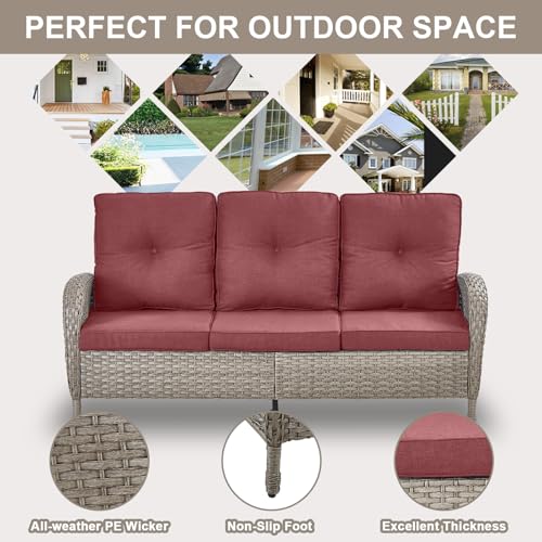 Patio Wicker Chairs Swivel Rocker - Outdoor Swivel Rocking Chairs Set of 2 with Rattan Side Table, Patio Swivel Glider Chair 3 Piece Patio Furniture Sets for Deck Porch Pool Brown/Blue