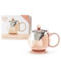 Pinky Up Rose Gold Wrapped Teapot - Tea Clear Glass Pot with Infuser Strainer and Tea Kettle for Loose Tea, 24 Oz