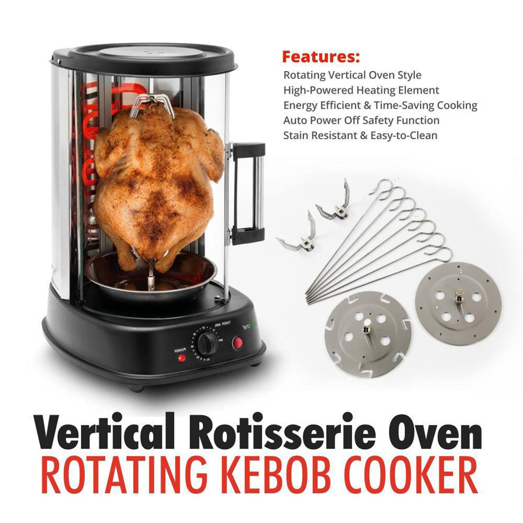 Nutrichef Vertical Rotisserie Oven - Rotating Kebob Cooker, Black