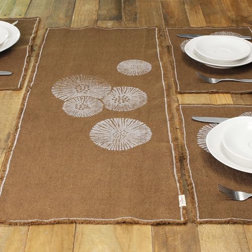 Cheyenne Burlap Linen Table Runner ?C Hand Printed ?C 100% Linen ?CFringed Edge- Prewashed, Pre-shrunk, and Machine Washable ?C Chocolate Brown (14X36, White Dandelion)