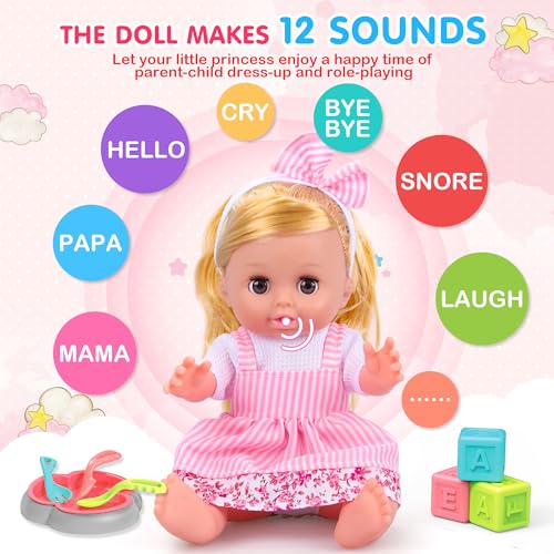 Baby Doll Toys Set, 14 Doll Toys, 25Pcs Dolls Care Toy Playset, Toddlers Toy Doll Set Incl Cradle Crib, High Chair, Milk Bottle, Pacifier, Diaper, Baby Gift for Age 3 4 5 6+ Years Old Girls Boys