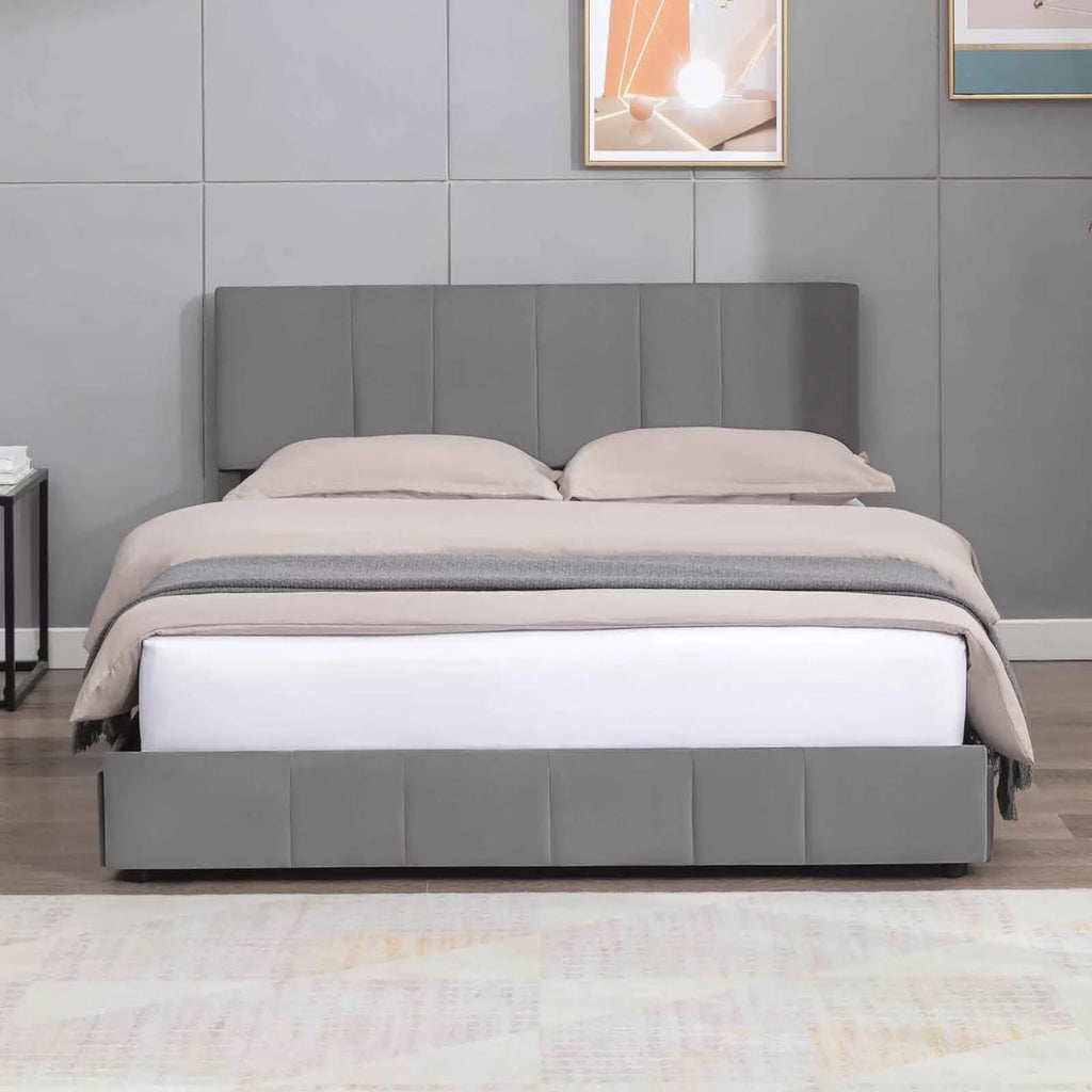 CECER King Size Bed Frame with 4 Storage Drawers, Platform Bed Frame Velvet Upholstered Adjustable Headboard, Solid Metal & Wood Frame Easy Assembly Dark Grey