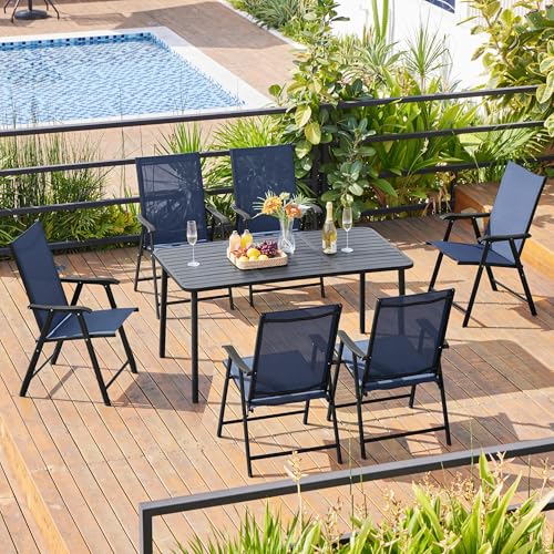 Yaheetech Patio Dining Chairs Set of 4 with Armrests, Outdoor Folding Chairs with Metal Frame and Backrest for Lawn, Garden, Yard and Poolside, Black
