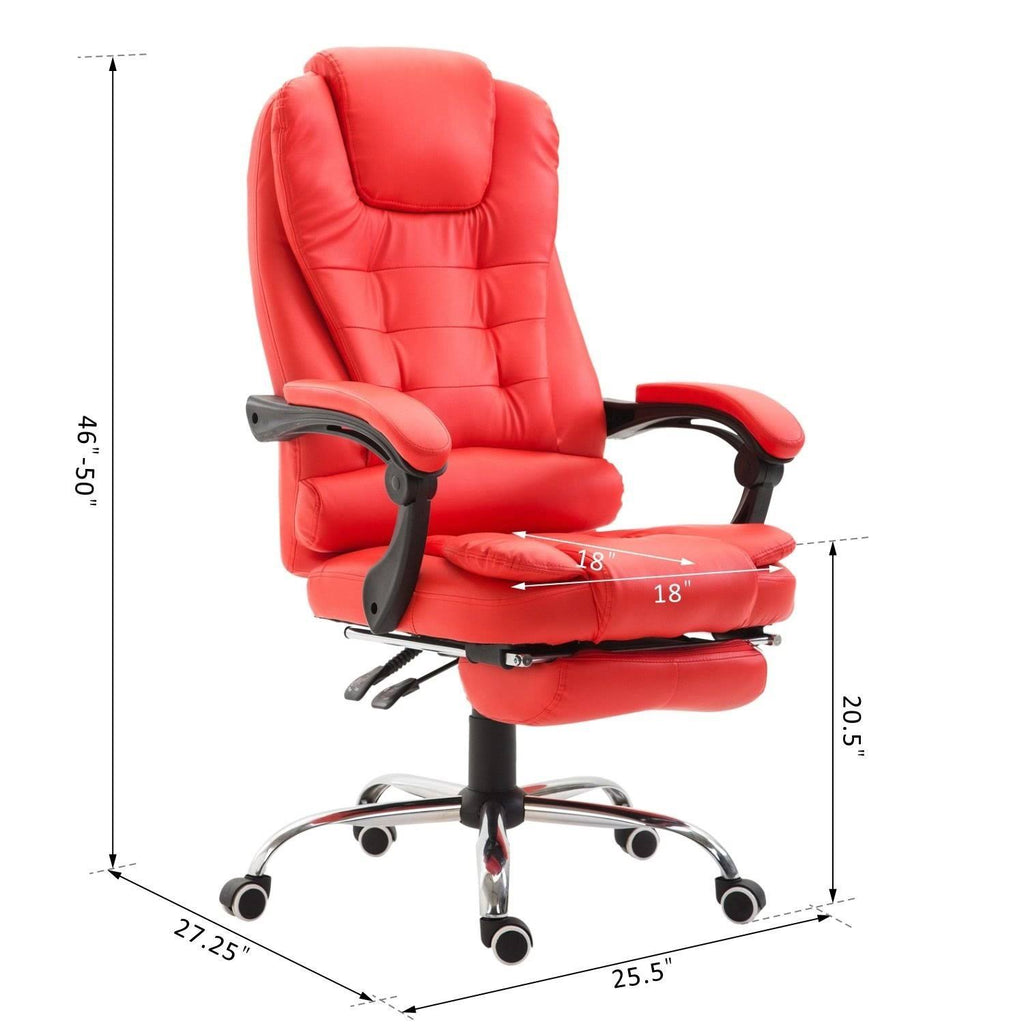 HOMCOM Reclining PU Leather Executive Home Office Chair with Footrest - Red