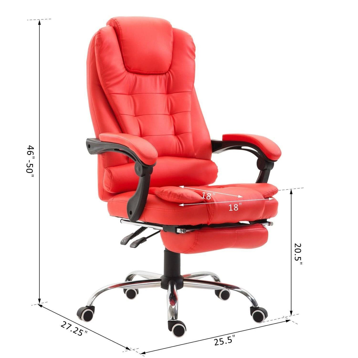 HOMCOM Reclining PU Leather Executive Home Office Chair with Footrest - Red