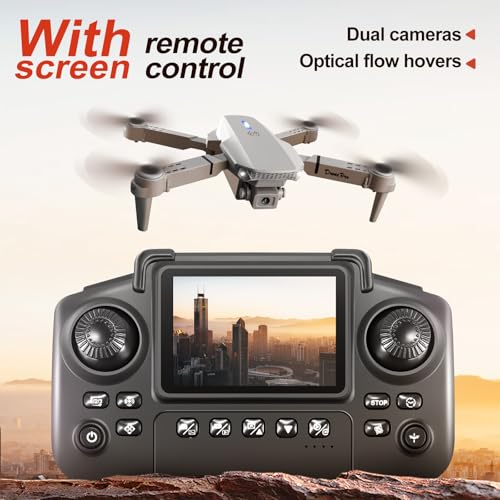 E88 Drone with Screen Controller with SD card, Foldable Mini Drone for Beginners, 2 Batteries, 360?? Flips Waypoint Fly, Active Obstacle Avoidance, One Key Take Off/Landing. (2 batteries - Black)