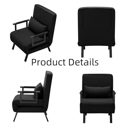 3 in 1 Sleeper Sofa Bed, Futon Sofa Bed for Living Room with Side Pocket, Black Sleepers Sofa Couch with Pullout Bed, Convertible Love Seat Sleepers Bed for Living Room, Bedroom, Small Space