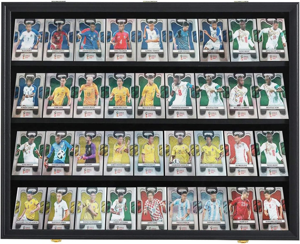 35 Graded Sports Card Display Case - Baseball Card Display Frame with UV Protection Clear View Lockable Wall Cabinet for Basketball Collectible Trading Card Black Finish