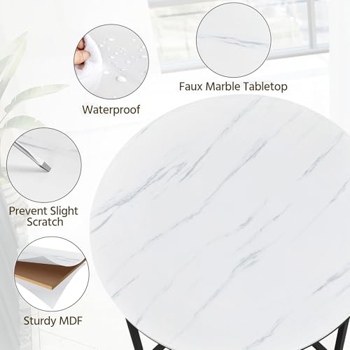 Yaheetech Faux Marble Side Table, 16in End Table Modern Accent Sofa Table w/X-Based, Round Tabletop, Sturdy Metal Legs for Living Room, Black