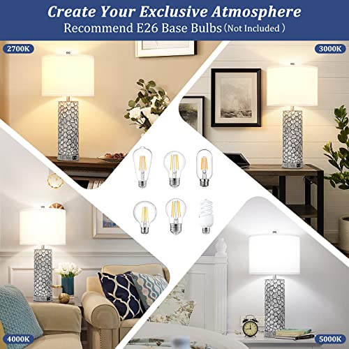 Brightever Table Lamp for Living Room - Touch Lamps Set of 2 with Dual USB Charging Ports, 3-Way Dimmable Farmhouse Lamps for Nightstands, Rustic Bedside Lamp for End Tables, 2 A19 LED Bulbs Included