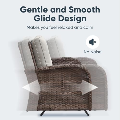 Patio Wicker Chairs Swivel Rocker - Outdoor Swivel Rocking Chairs Set of 2 with Rattan Side Table, Patio Swivel Glider Chair 3 Piece Patio Furniture Sets for Deck Porch Pool Brown/Blue