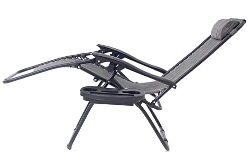 BTEXPERT Adjustable Steel Mesh Zero Gravity Lounge Chairs Outdoor Patio Recliner Beach Yard Garden with Pillow Utility Tray Cup Holder Gray Case Pack (Set of 2 pcs), Two Piece, Grey
