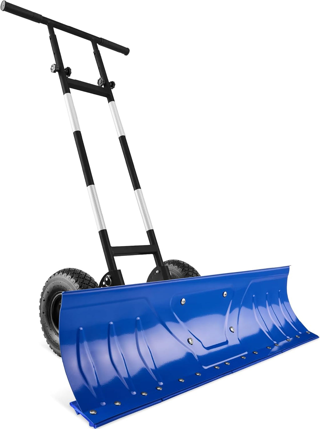 Best Choice Products 36in Galvanized Blade Heavy-Duty 2-Wheel Snow Pusher Hand Plow for Snow Removal w/Wheels, Adjustable Handle, Blade Angle - Black