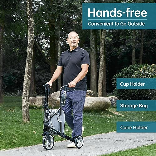 ELENKER 3 Wheel Walkers for Seniors, 3 Wheeled Rollator with 10?? Wheels, Narrow Walkers for Small Spaces, Compact Folding, Ideal for Traveling, Blue