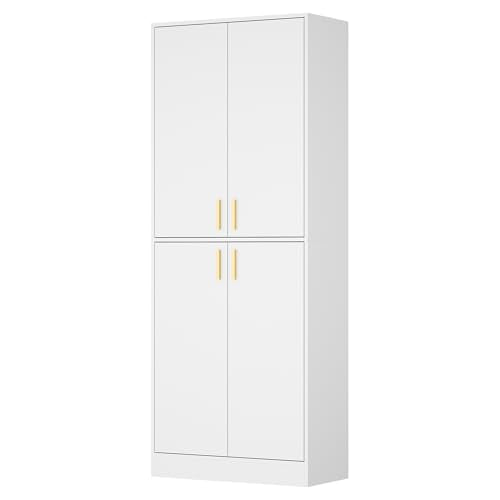 Cozy Castle Kitchen Pantry Cabinet, 71 Tall Wood Storage Cabinet with Doors and Shelves 4 Doors Freestanding Cupboard Utility Hutch for Dining Room Living Room Bathroom Furniture, Gray