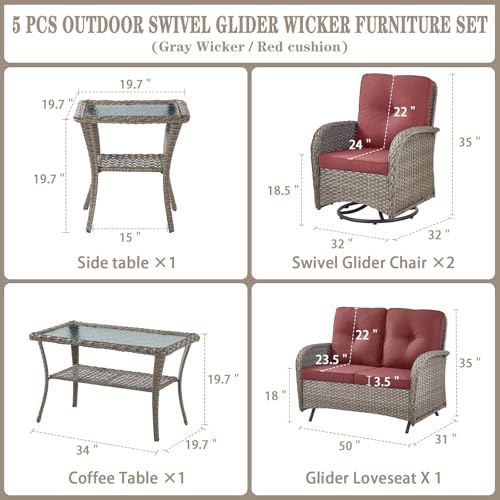 Patio Wicker Chairs Swivel Rocker - Outdoor Swivel Rocking Chairs Set of 2 with Rattan Side Table, Patio Swivel Glider Chair 3 Piece Patio Furniture Sets for Deck Porch Pool Brown/Blue