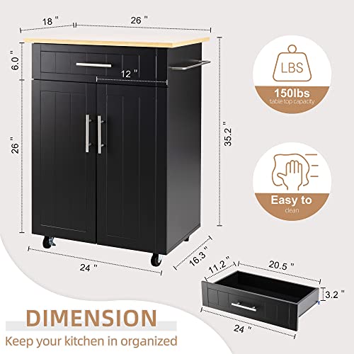 Shintenchi Kitchen Island Cart with Storage,Rolling Side Table on Wheels with Large Worktop, Cabinet,Towel Rack and Drawers for Kitchen,Dinning Room, White