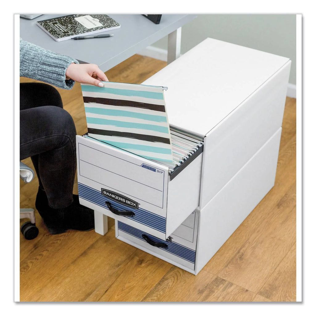 Bankers Box Stor/Drawer Steel Plus Storage Box Letter White/Blue 6/Carton