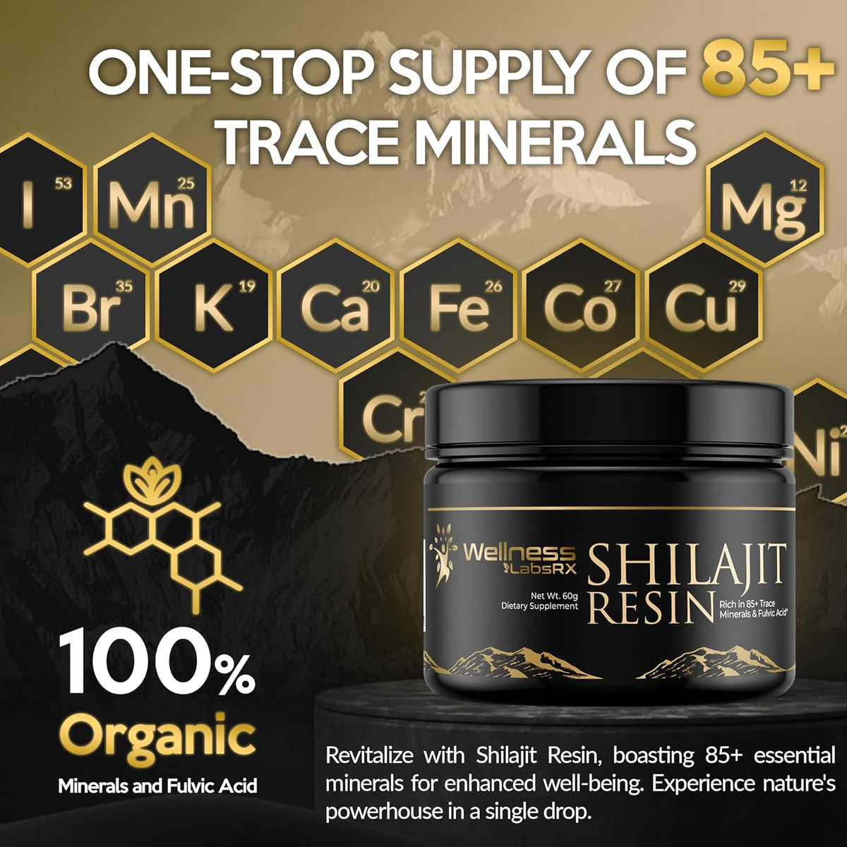 Shilajit Pure Himalayan Organic Shilajit Resin - Himalayan Shilajit Supplement- Maximum Potency and Pure Shilajit for Men, Gold Grade Natural Shilajit with 85+ Trace Minerals and Fulvic Acid - 60g