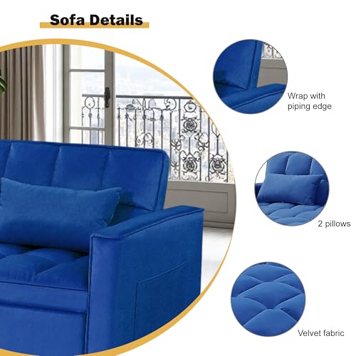 3 in 1 Sleeper Sofa Bed, Futon Sofa Bed for Living Room with Side Pocket, Black Sleepers Sofa Couch with Pullout Bed, Convertible Love Seat Sleepers Bed for Living Room, Bedroom, Small Space